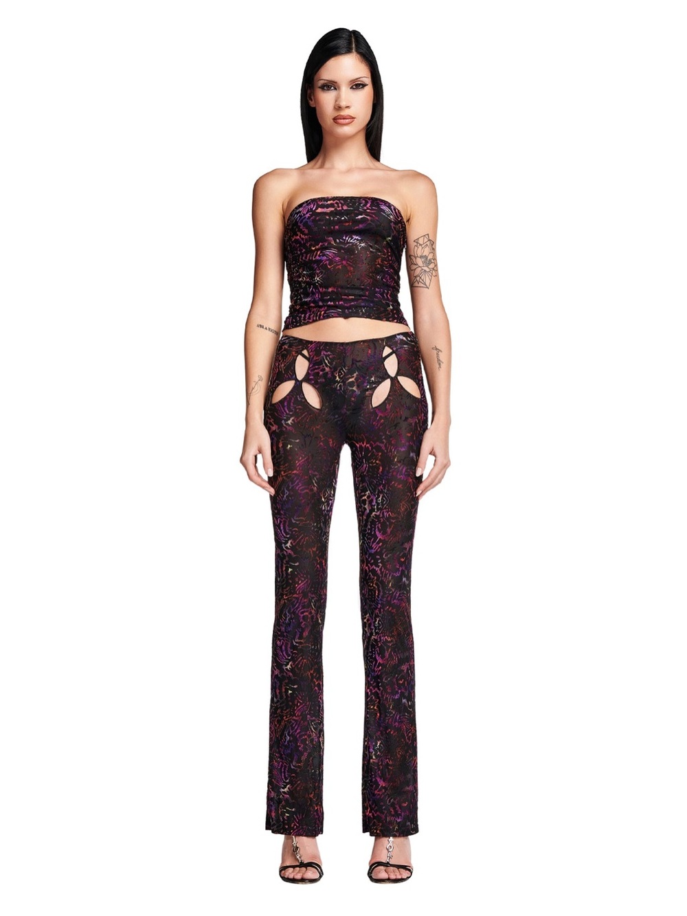 IAMGIA Amina Pant Black Velvet Burnout Low Rise Y2K flare sheer mesh 70s XL